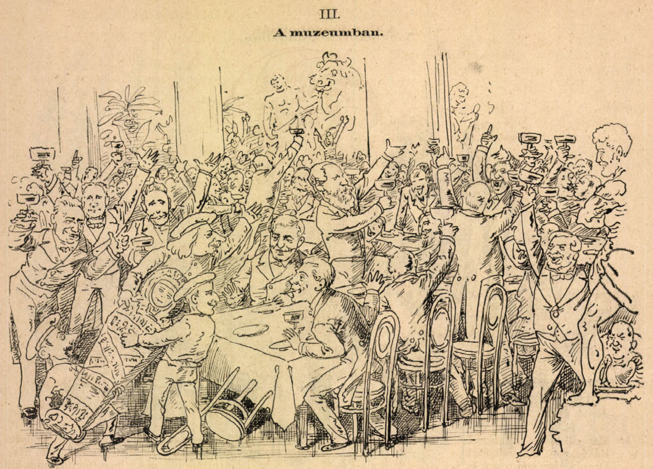 Karikatúra a múzeumi estélyről (Borsszem Jankó, 1885. aug. 16.)