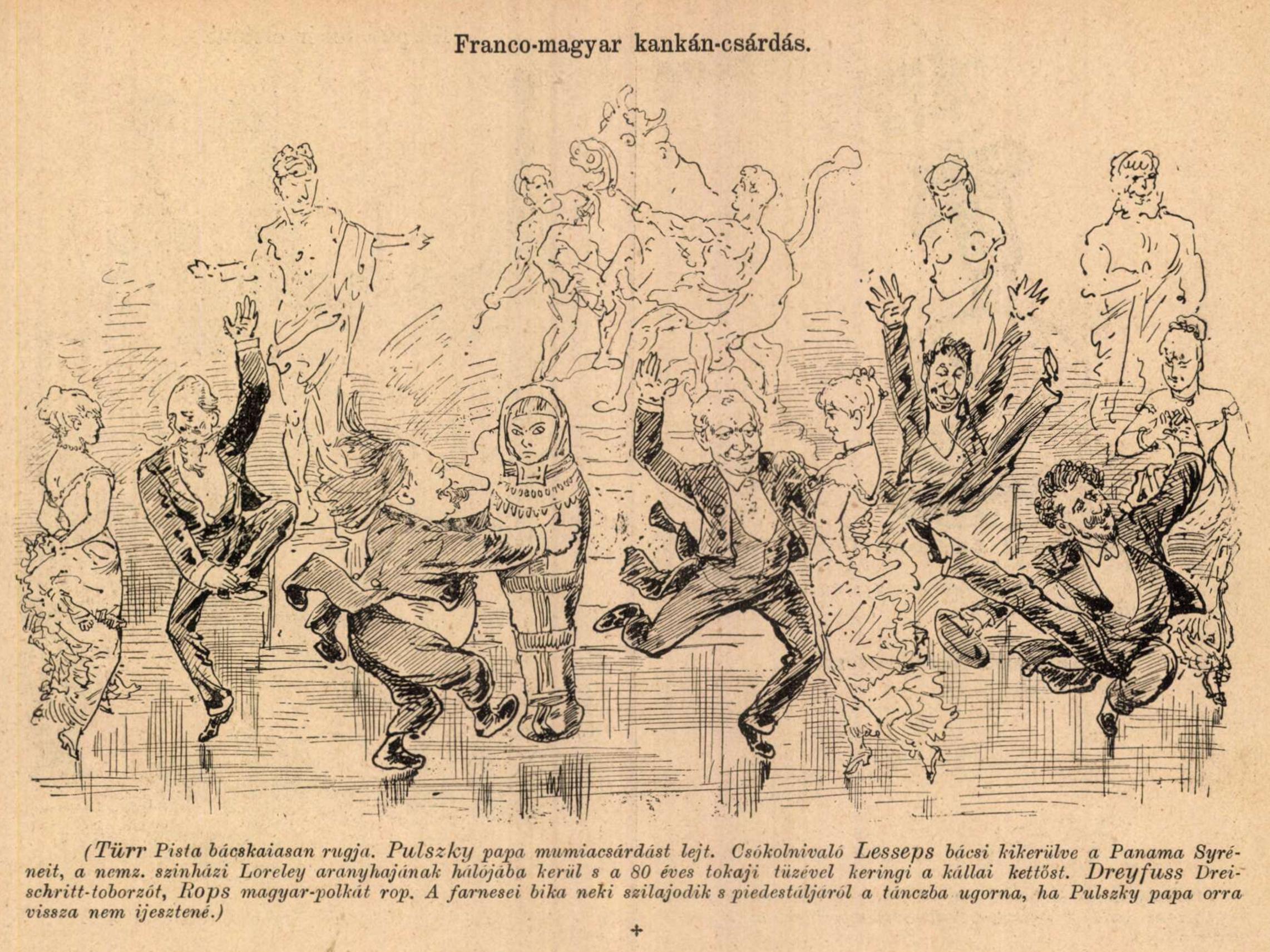 Karikatúra a múzeumi estélyről (Bolond Istók, 1885. aug. 16.)