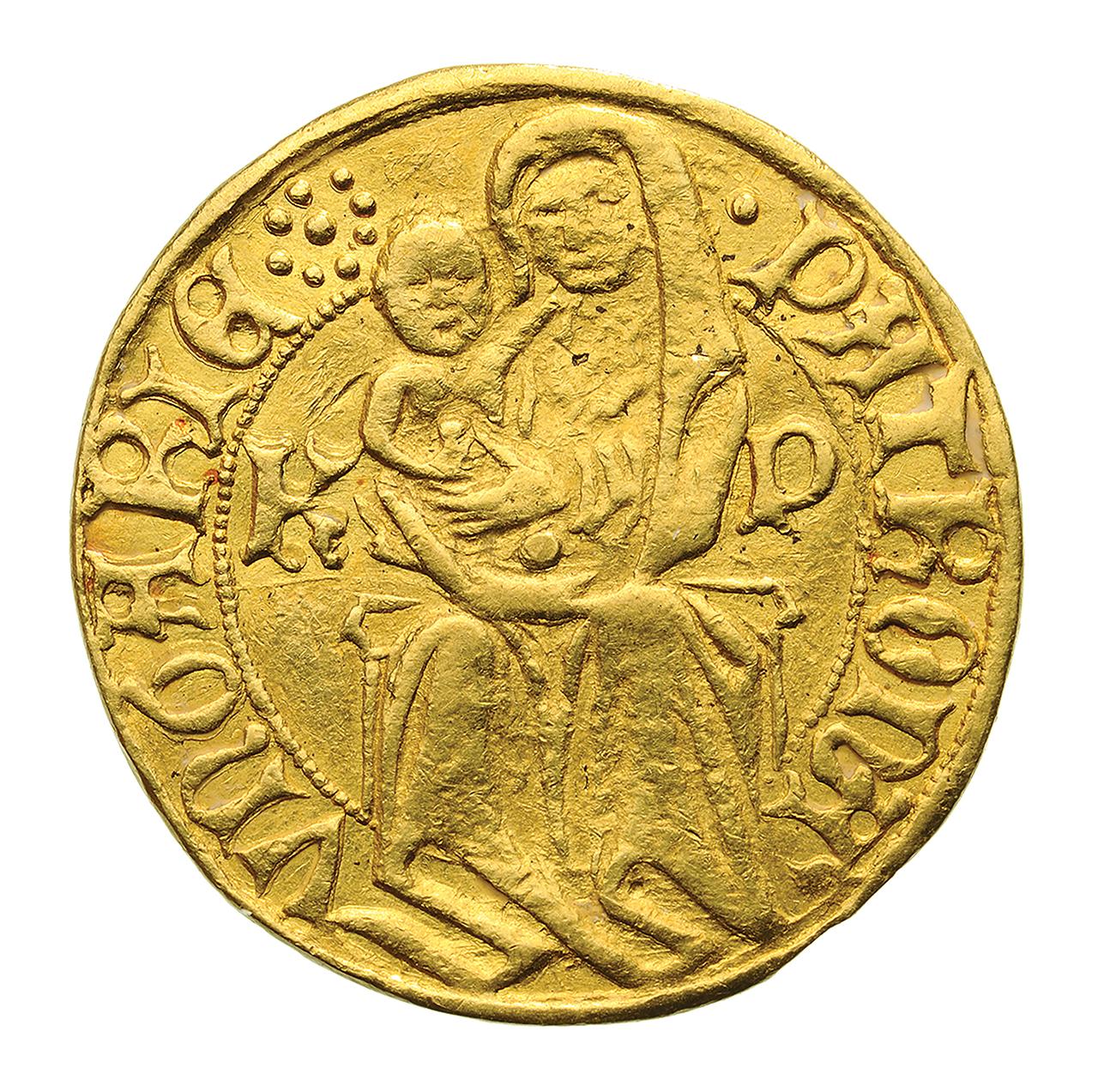 I. (Hunyadi) Mátyás (1458–1490) aranyveretű garas két aranyforint súlyban, é. n.