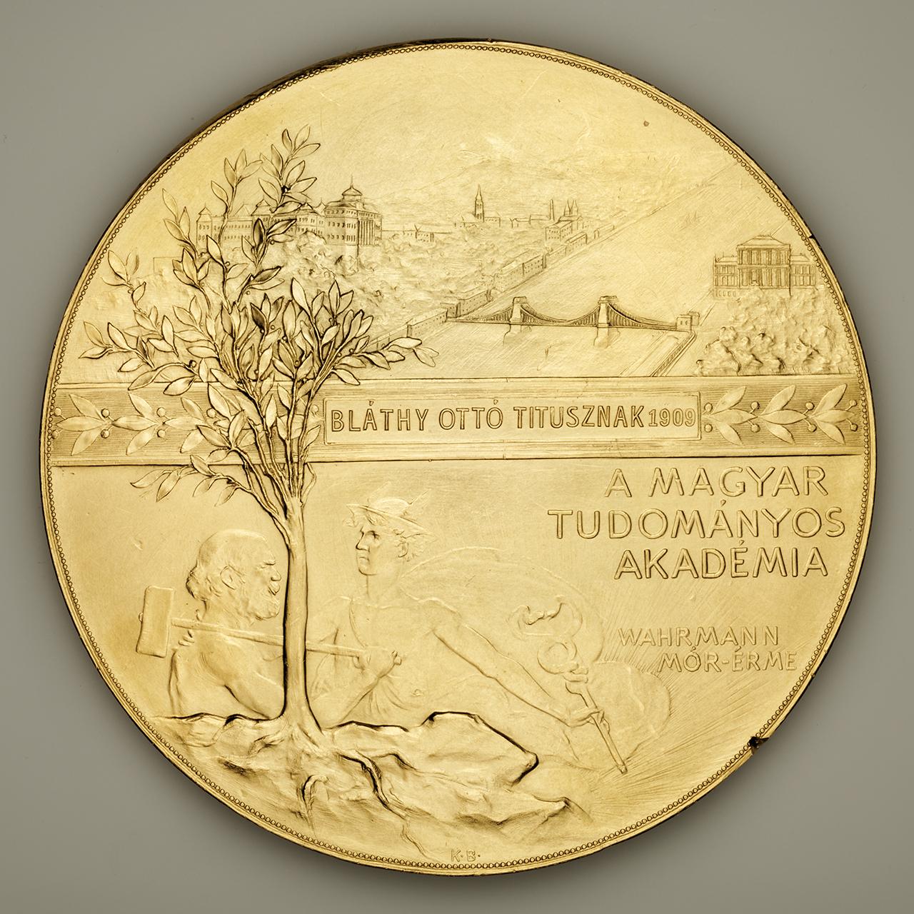 A Bláthy Ottó Titusznak adományozott Wahrmann-díjérem, 1909 