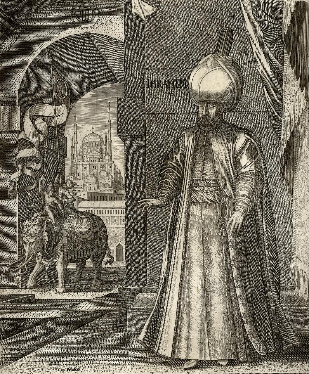 Nagy Szulejmán képmása a Szulejmanie nagymecset látképével, 1574