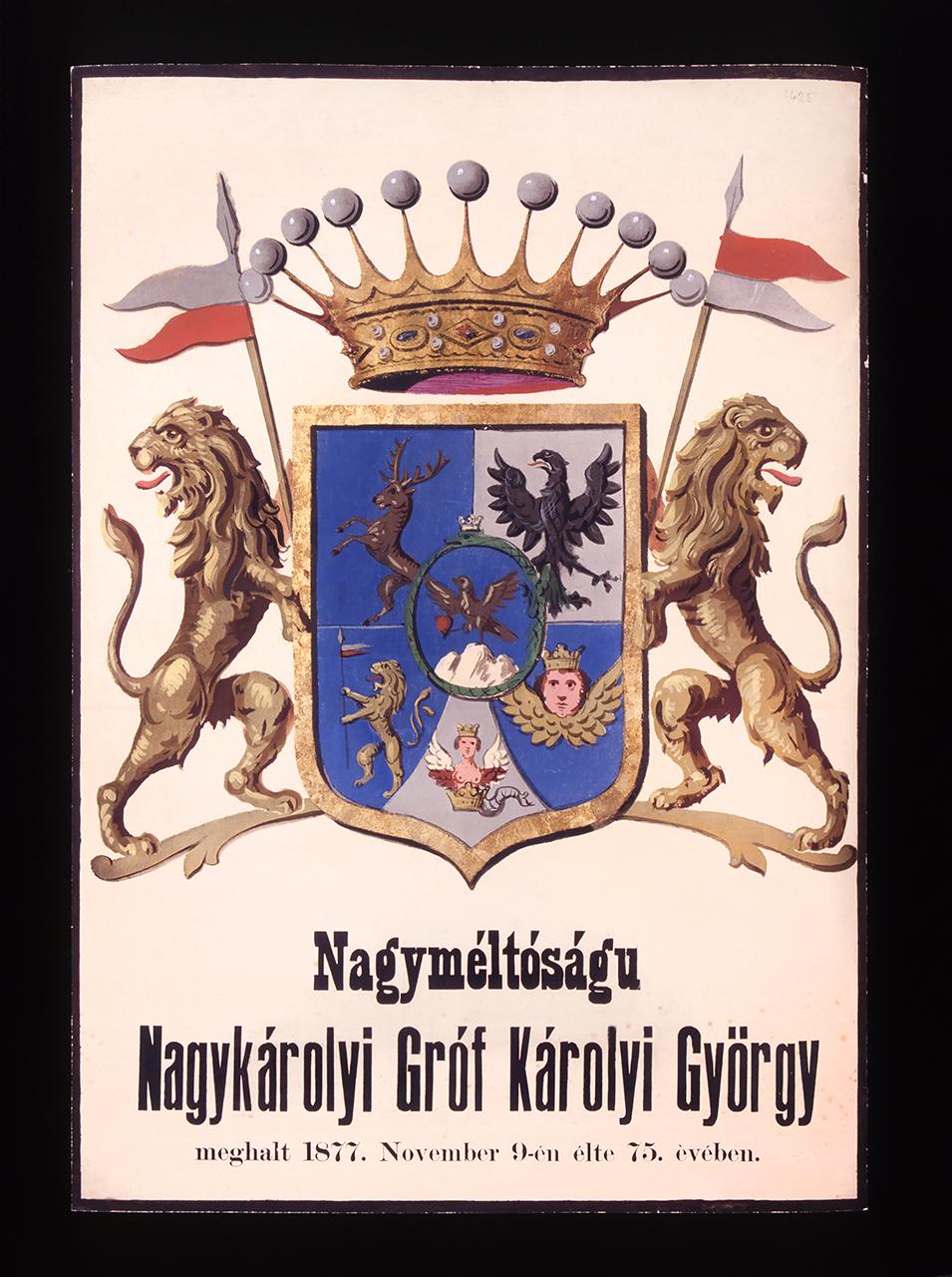 Halotti címer, amely egykor gróf Károlyi György ravatalát díszítette 