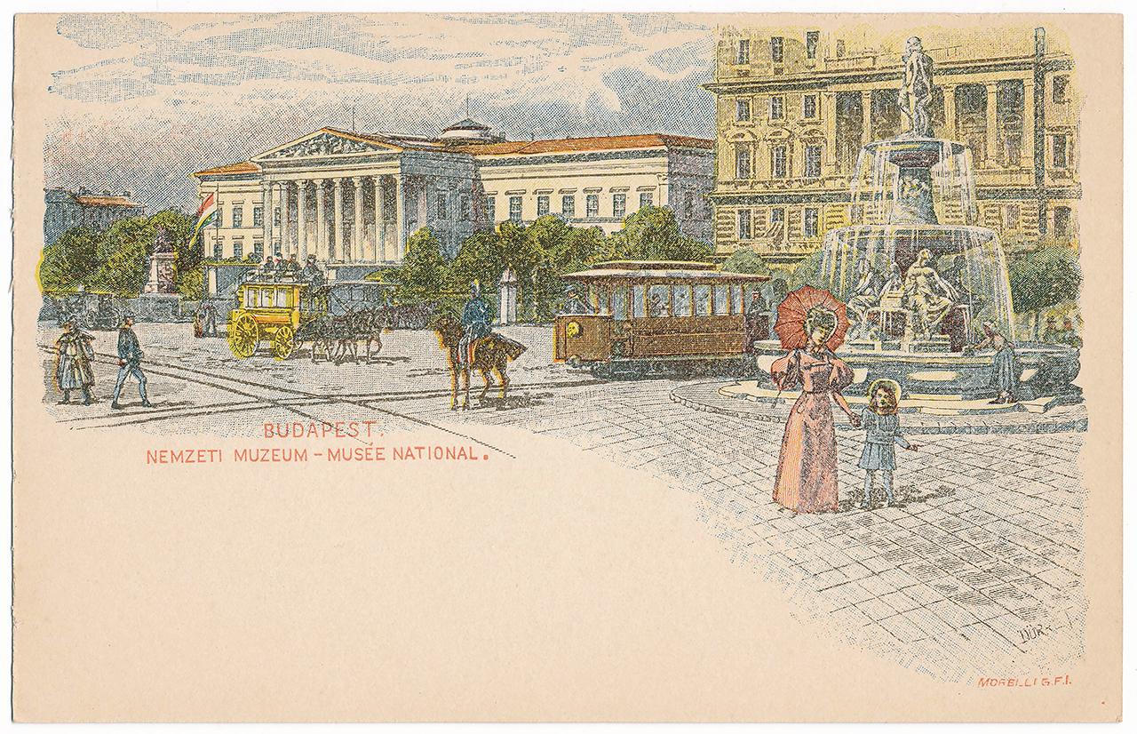 A Magyar Nemzeti Múzeum ábrázolása az 1896-os litografált képeslapon 