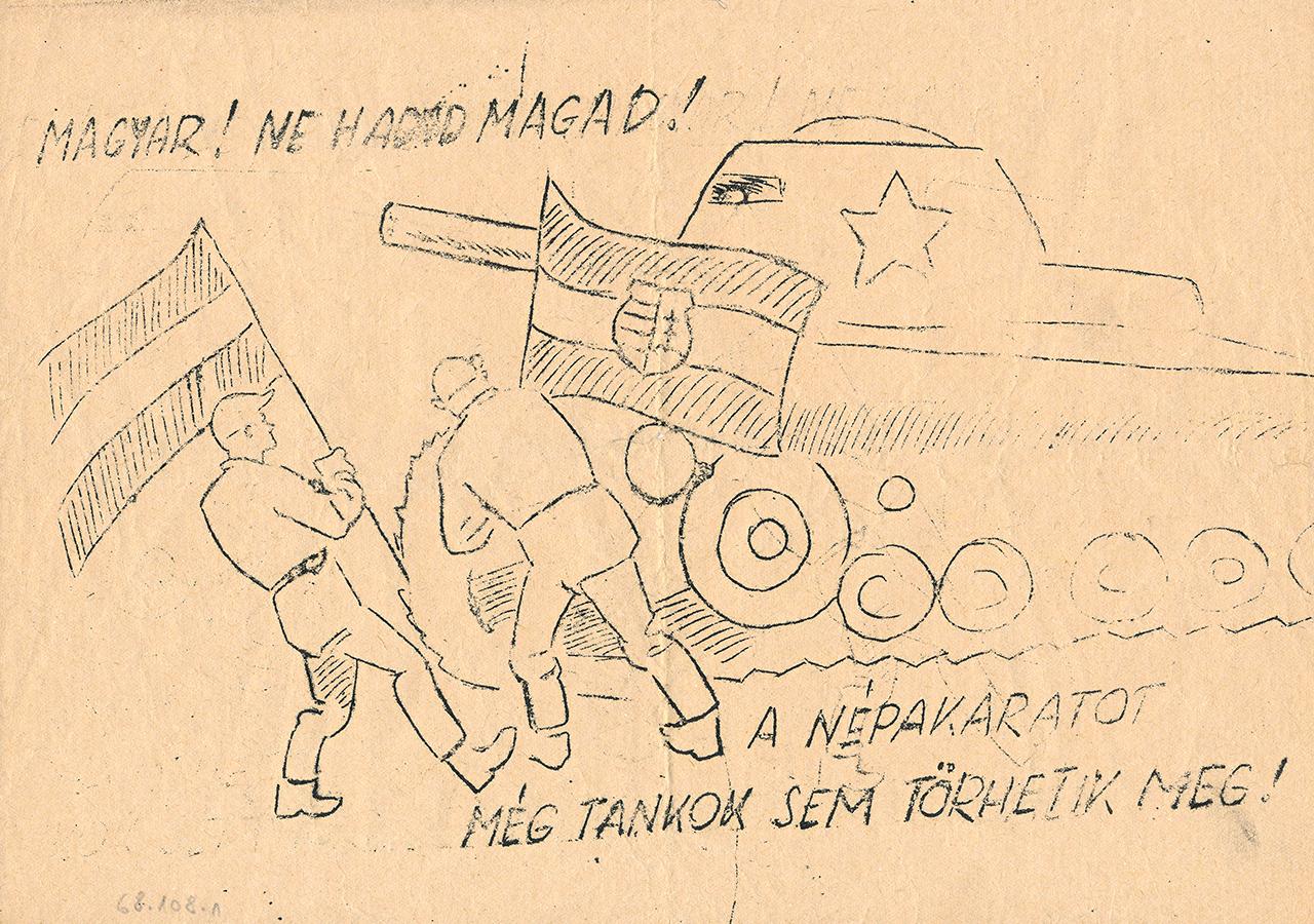 Rajzolt, stencilezett röplapritkaság az 1956-os forradalomból. 