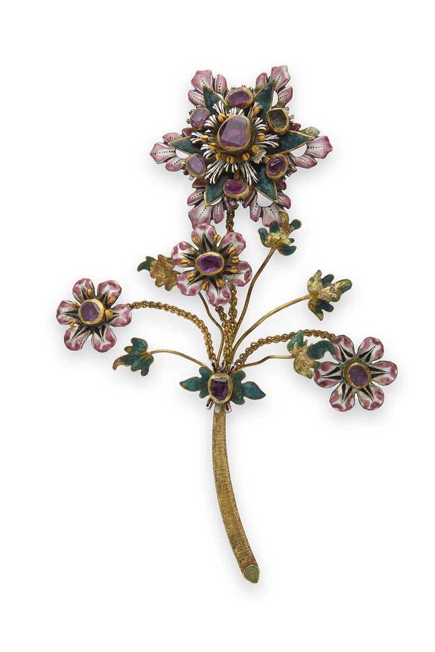 Festett zománccal és gránát kövekkel díszített arany hajtű.