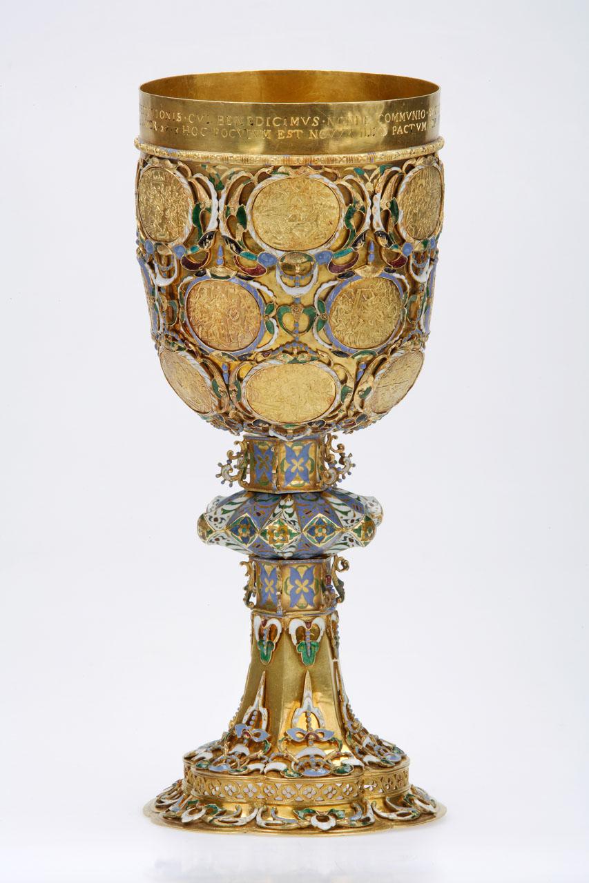 Brózer chalice, Kolozsvár, 1640, gold and cloisonné enamel.