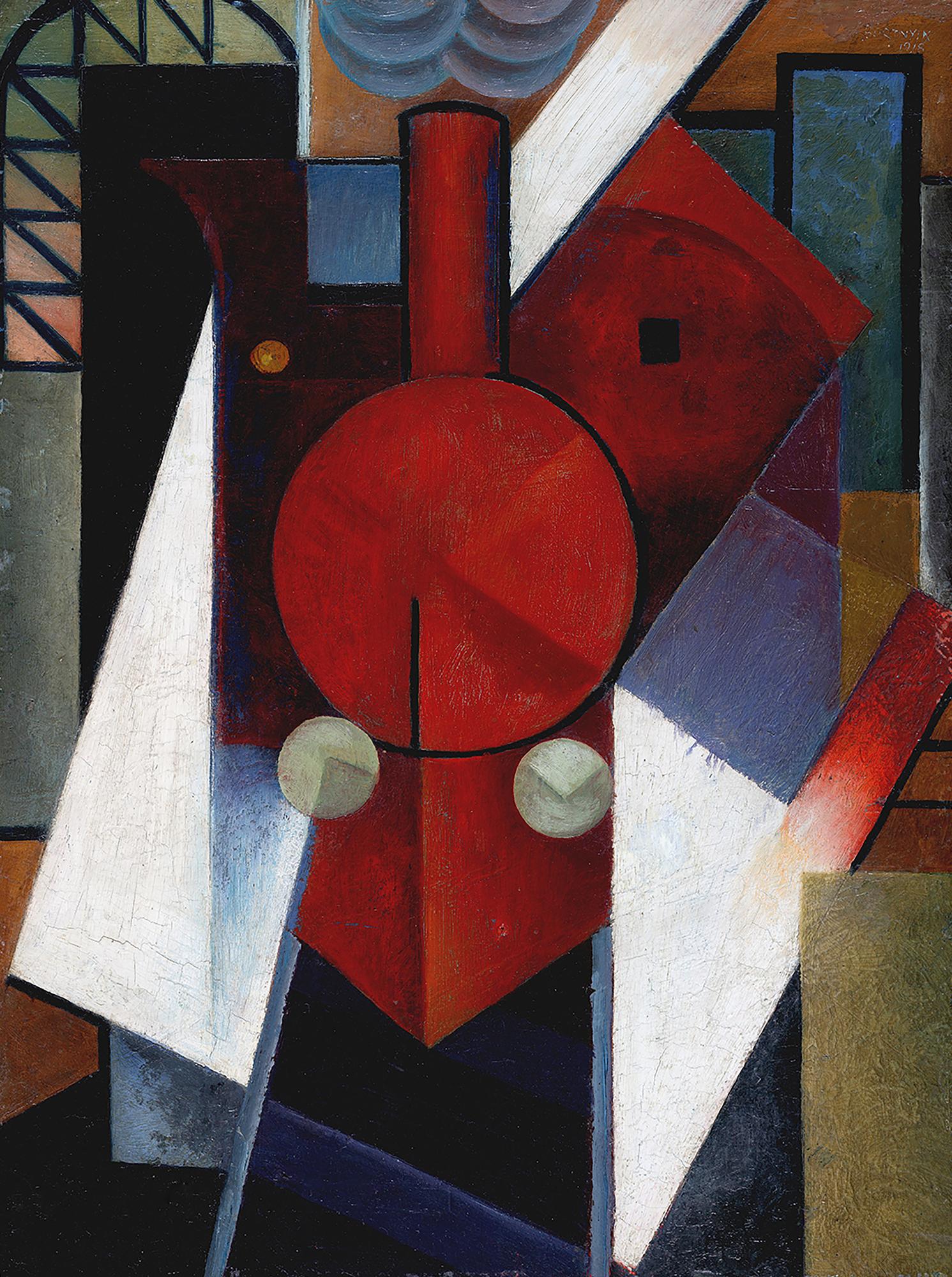 Red locomotive, 1918 Sándor Bortnyik (1883–1976), oil on cardboard.