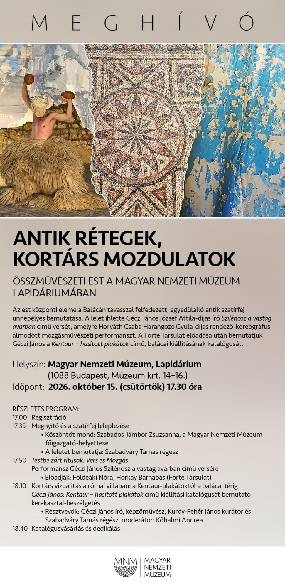 Antik rétegek, kortárs mozdulatok | Összművészeti est a Magyar Nemzeti Múzeum Lapidáriumában