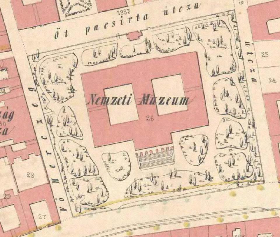 A Petz Ármin által tervezett angolkert alaprajza egy 1872-ben készült térképen