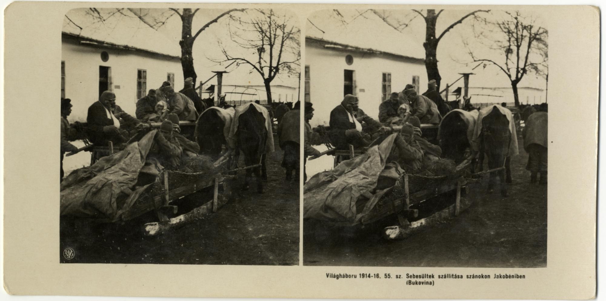 Sebesültek szállítása szánokon 