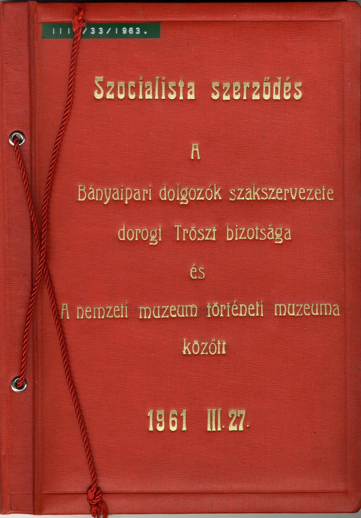 Szocialista szerződés a Nemzeti Múzeummal (1961)