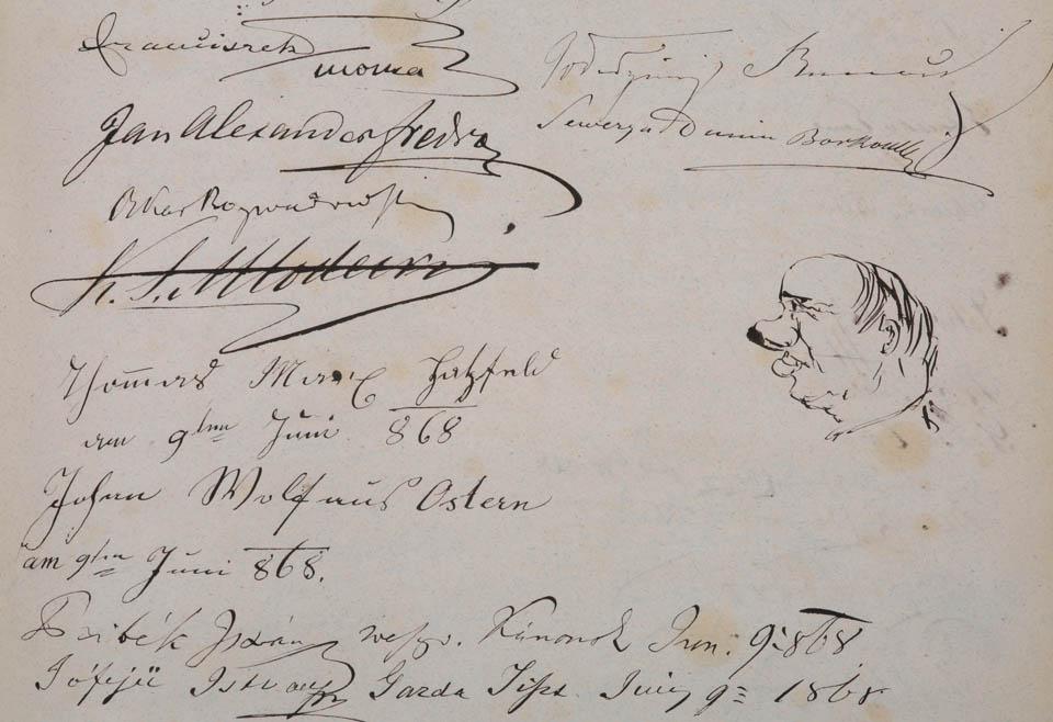 Egy karikatúra a vendégkönyvben