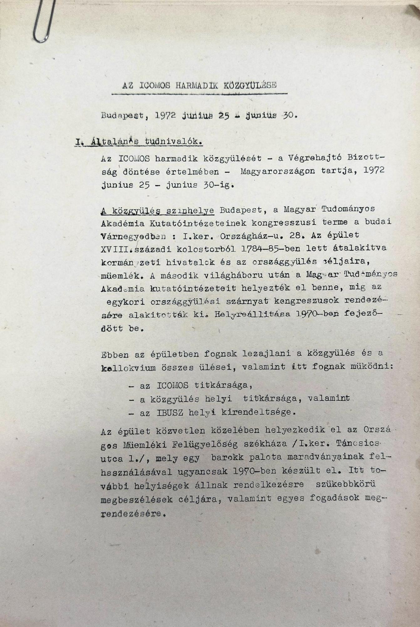 Az ICOMOS harmadik közgyűlésének jegyzőkönyve