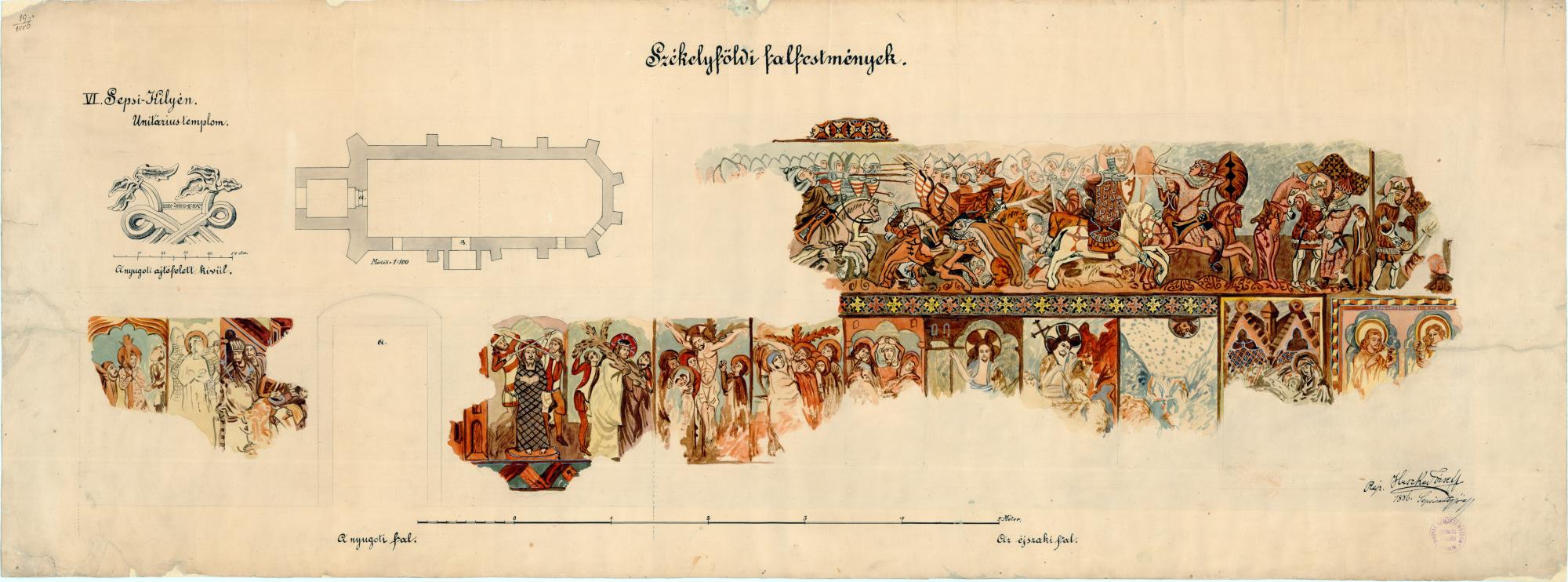 Huszka József rajza a sepsikilyéni Szent László-freskóról