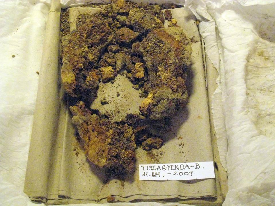 Tiszagyenda lelőhelyről előkerült kengyelpár előkerülési állapotában