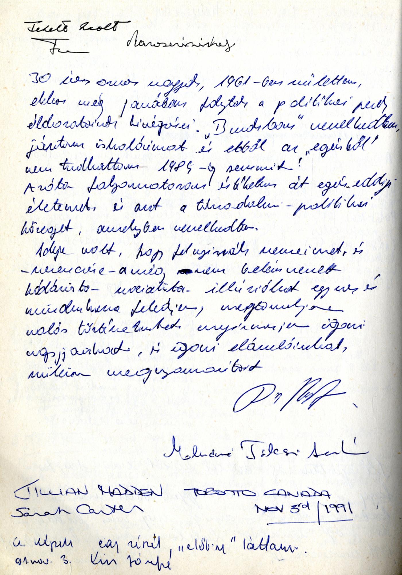 Részlet a vendégkönyvből