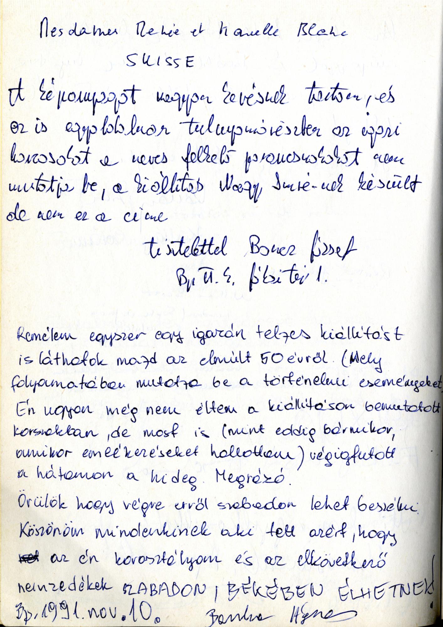 Részlet a vendégkönyvből