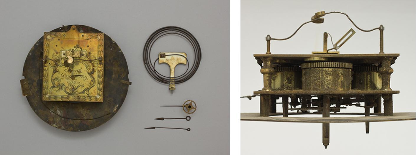 Madarászné Gorej Judit: Oszlopos álló óra, 19. század első fele, Miskolc - restaurálás előtt (részlet)