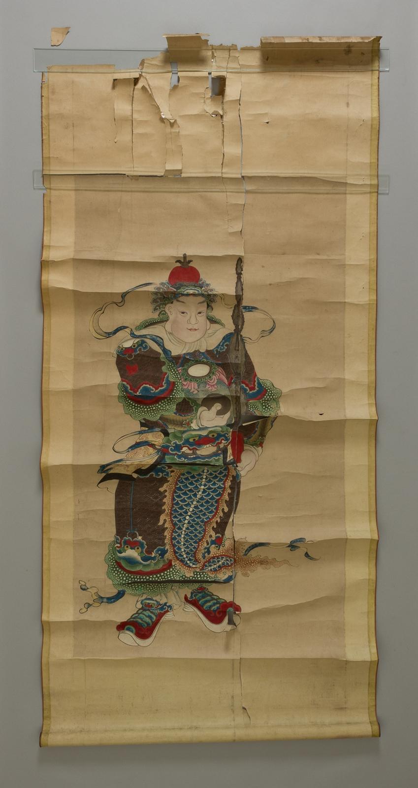 Zelenák Orsolya: Fali tekercskép, 19. század, Kína - restaurálás előtt