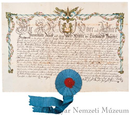 Kassai pék céh bizonyságlevele Dobi Márton részére