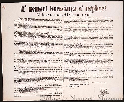 Hirdetmény „A nemzet kormánya a néphez! A haza veszélyben van!” címmel