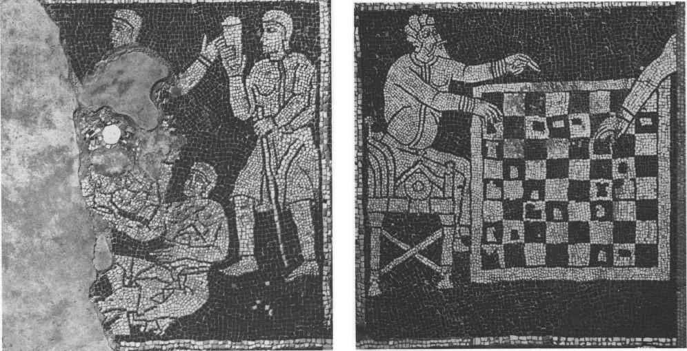 A San Savino bazilika padlómozaikjának részletei (képek forrása: William L. Tronzo: Moral Hieroglyphs: Chess and Dice at San Savino in Piacenza című tanulmánya