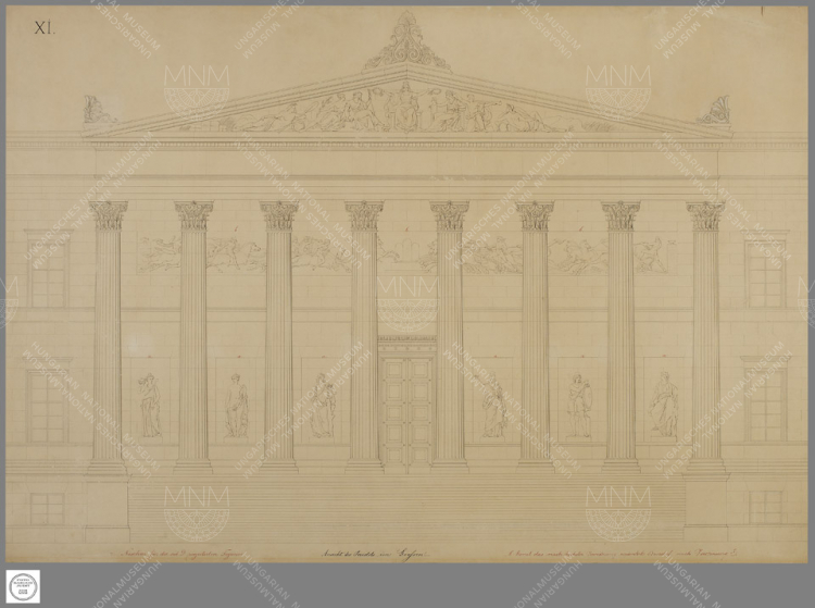 The main facade plan of the Museum by Mihály Pollack