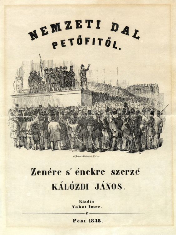 The image of the Revolutionary People's Assembly of March 15, 1848 on the cover page of the National Song’s scores