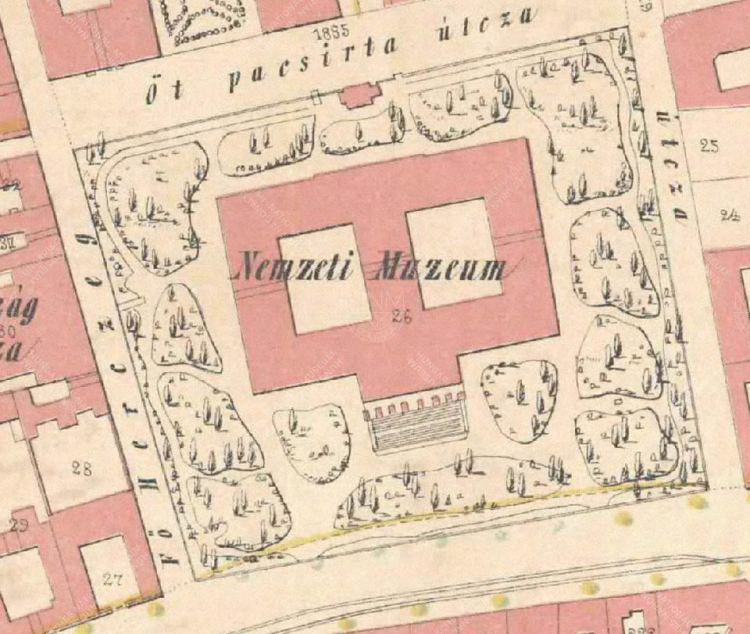 A Petz Ármin által tervezett angolkert alaprajza egy 1872-ben készült térképen