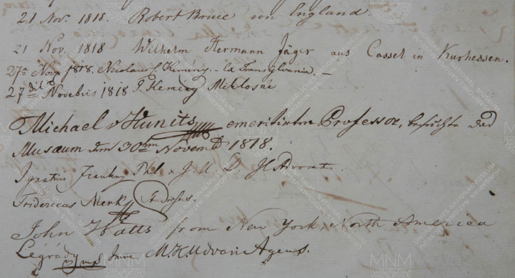 Két angolszász látogató a Múzeumban 1818-ban, Robert Bruce Angliából és John Watts New Yorkból