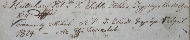 1824. április 1. Vörösmarty Mihály (1800–1855) költő, mint Perczel Sándor fiainak nevelője jár a gyerekekkel a múzeumban