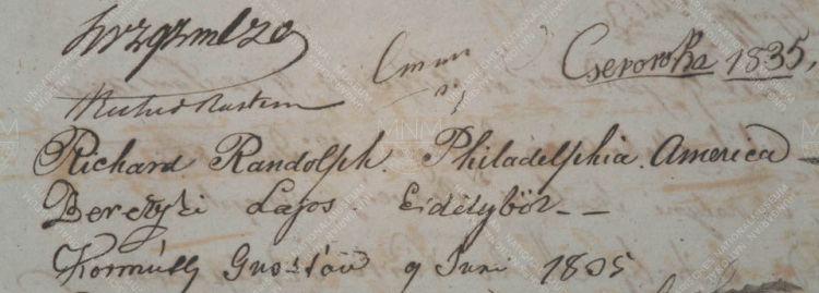 Látogató nyugatról és keletről 1835-ben: Richard Randolph (Philadelphia, USA), Bereczki Lajos (Erdély)