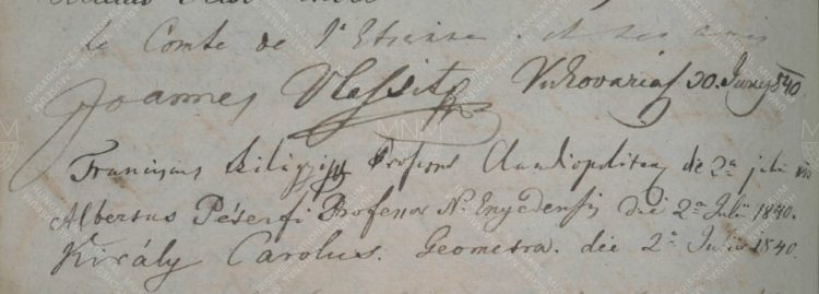 1840. június 30. Joannes Vlassits Vukovárról (ma: Vukovar, Horvátország), aki után erdélyi látogatók következnek, többek között Szilágyi Ferenc, a kolozsvári református kollégium híres professzora
