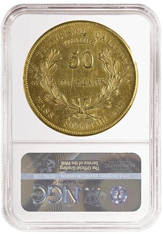 1855 Wass, Molitor &amp; Co. $50, graded NGC MS 63.