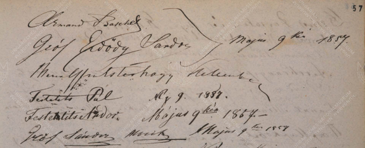 1857. május 9. Egy főúri csoportban: gróf Sándor Móric (1805–1878) „az Ördöglovas”