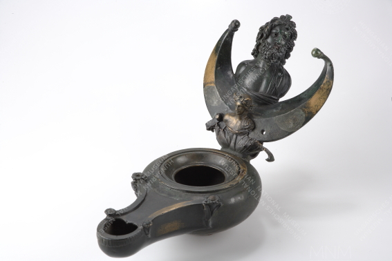 BRONZE LAMP DECORATED WITH A BUST OF JUPITER (JOVE), FROM MÓR