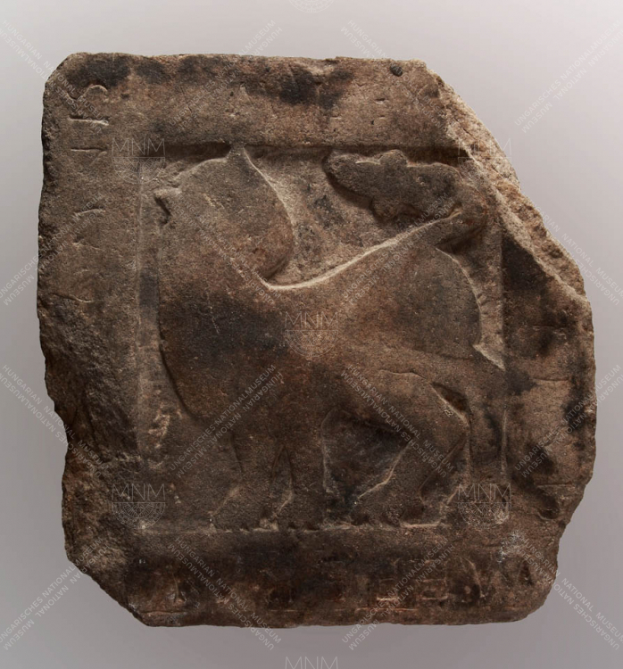 FLAGSTONE WITH A DEPICTION OF A LION