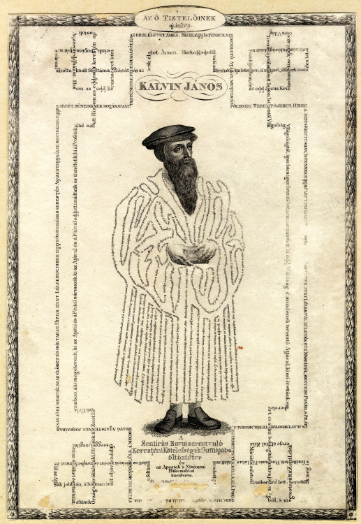 Ismeretlen magyar mester (1800 után): Kálvin János képmása, papír, pontozó modorú rézmetszet, 28, 5 x 19, 6 cm (körülvágott), Magyar Nemzeti Múzeum, Történelmi Képcsarnok, ltsz.: 63. 112.