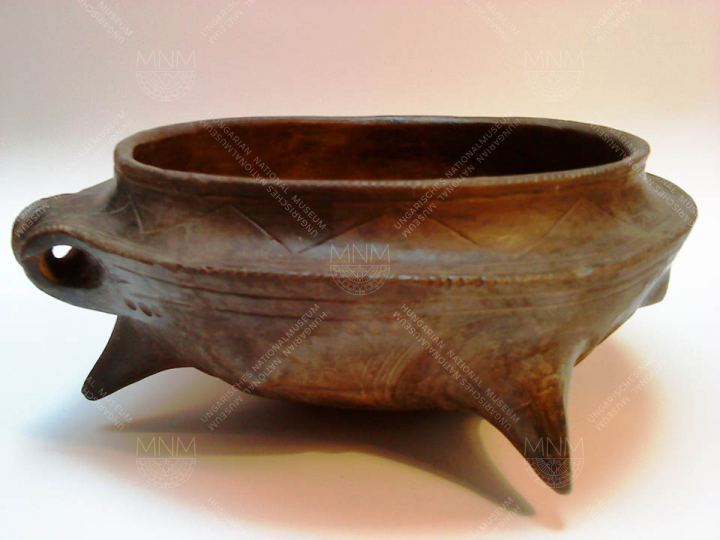 bronze age, hand-formed clay DISH decorated with protuberances