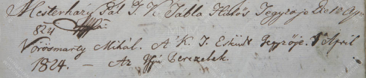 1824. április 1. Vörösmarty Mihály (1800–1855) költő, mint Perczel Sándor fiainak nevelője jár a gyerekekkel a múzeumban