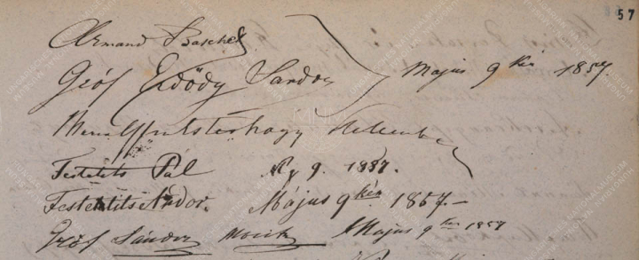 1857. május 9. Egy főúri csoportban: gróf Sándor Móric (1805–1878) „az Ördöglovas”