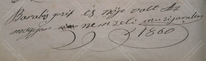 1860 Barabás József és felesége „az magyar nemzeti muzijomban”