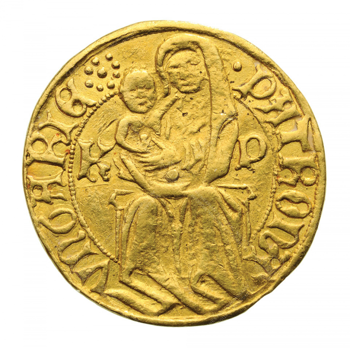 I. (Hunyadi) Mátyás (1458–1490) aranyveretű garas két aranyforint súlyban, é. n.