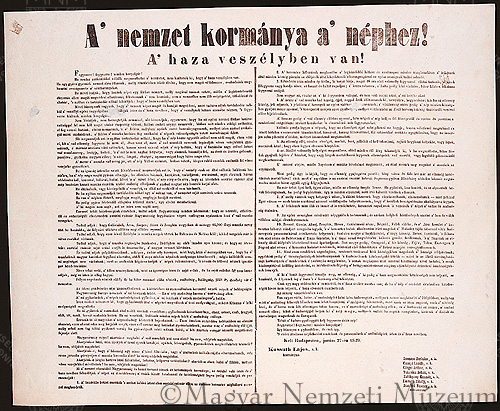 Hirdetmény „A nemzet kormánya a néphez! A haza veszélyben van!” címmel